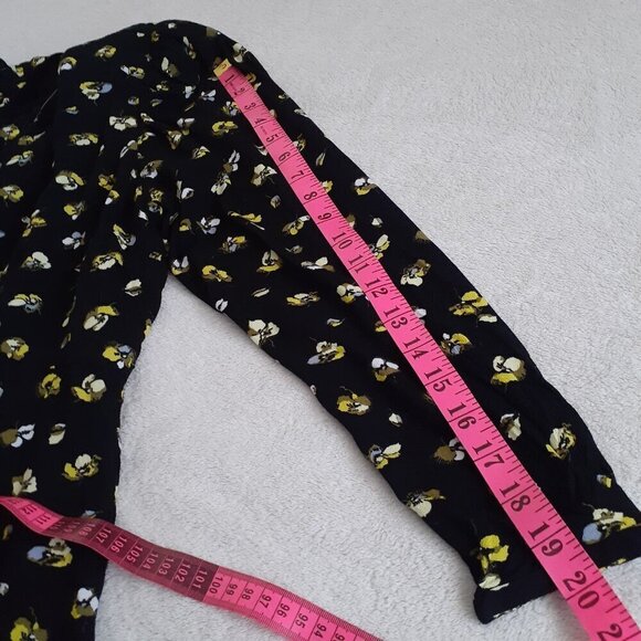 Banana Republic NWT Women's Size 10P Black Yellow Floral Puff-Sleeve Mini Dress - Picture 12 of 13